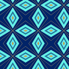 Navy, turquoise and gold Art Deco geometric pattern