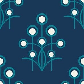 Art Deco floral motif - navy blue and teal