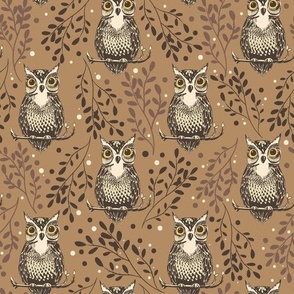 Brown Owl Illustrated Woodland Pattern