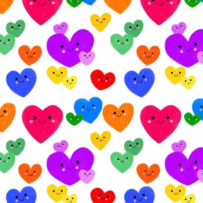 Kawaii Hearts, Rainbow Hearts, Valentines Day, Valentine Fabric, Valentine, Love, Love Hearts, Heart, Heart Fabric, Kawaii Fabric, Cute Valentine, Kids Valentine