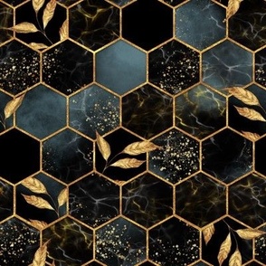 Hexagon pattern with golden leaves 1