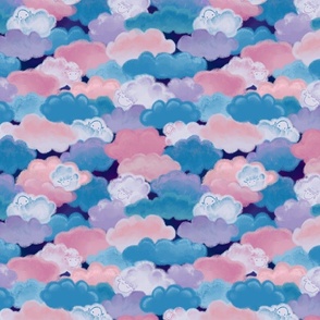 Sheep Among Fluffy Clouds in Pink, Purple and Blue (medium)