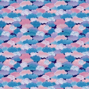 Sheep Among Fluffy Clouds in Pink, Purple and Blue (small)