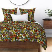 (L) Flowers and Frogs, Floral Design / Lively Yellow Version / Large Scale