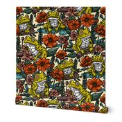 (L) Flowers and Frogs, Floral Design / Lively Yellow Version / Large Scale