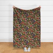 (L) Flowers and Frogs, Floral Design / Muted Colors Version / Large Scale