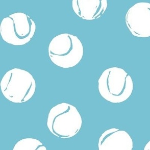 medium - Tennis Balls - hand painted - white on Sky Blue