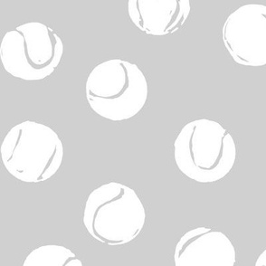medium - Tennis Balls - hand painted - white on Timberwolf Gray