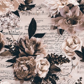 Music And Flowers Vintage Style Opulence Ivory Blush