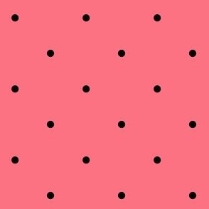 Modern Black Polka Dots on Bright Coral Pink