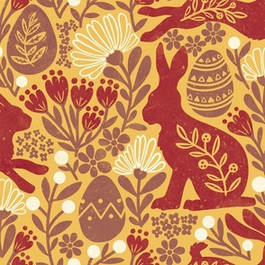 Floral bunny rabbit with easter egg flowers yellow red white