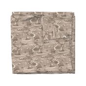 zen cats's garden wallpaper - taupe and off-white - medium scale