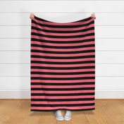 2 Inch Stripes Black and Bright Coral Pink