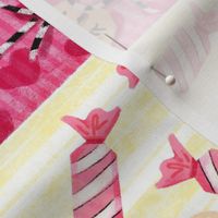 French Valentine on Yellow Stripe | Paris Baguette Hearts Love Pink Poodle