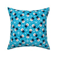 Scattered Snowmen on Blue | Small | Winter Snow Snowflakes Quilting Non-directional
