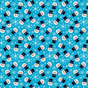 Scattered Snowmen on Blue | Small | Winter Snow Snowflakes Quilting Non-directional