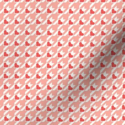Valentines heart houndstooth version 2 | Coral blush pink on off white with vermillion hearts