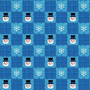 Snowman Plaid | Winter Buffalo Check Blue Snowflakes