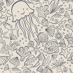 Underwater Doodle - Beige - Small Version
