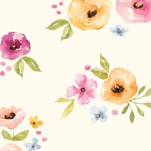 Watercolor Spring Melody Simple Floral on Cream 24 inch