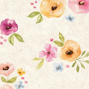 Watercolor Spring Melody Simple Floral on Textured Cream 24 inch