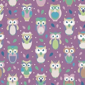 Cute Owls with Dots and Teardrops on Pink Textured 153