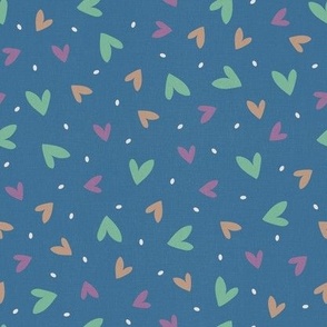 Green and Pink Hearts and Dots on Blue 153