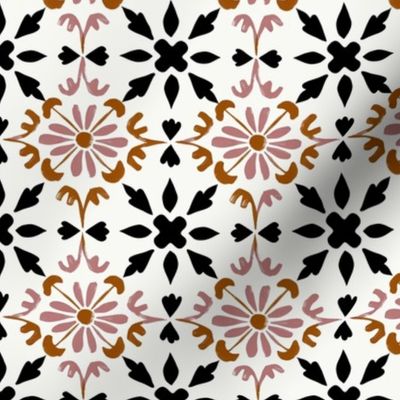 Graphic floral in black and pink tile pattern