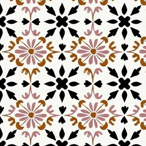 Graphic floral in black and pink tile pattern
