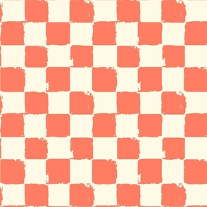 Check Textured Style -Cream and Orange-Red  - Medium