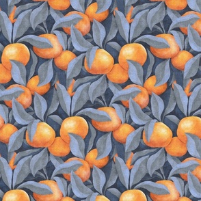 Mandarin Orange Painting on Canvas - blue leaves, medium 