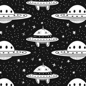 Ufos and planets black wallpaper