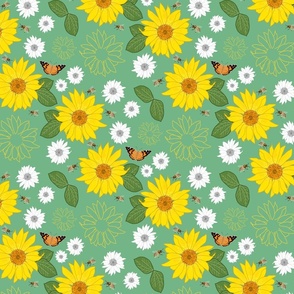 Sunflower Friendship (all over) - peppermint green, medium