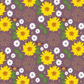 Sunflower Friendship (all over) - dusky plum, medium