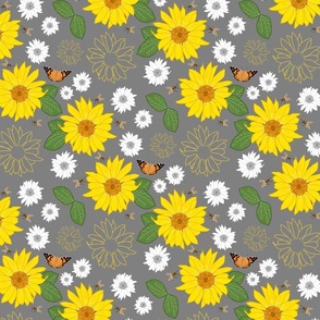 Sunflower Friendship (all over) - medium grey, medium