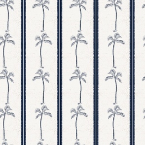 Palm trees and beachy, boho stripes dark navy blue - medium scale