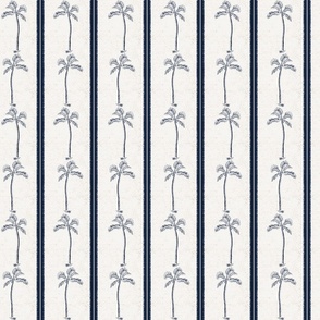Palm trees and beachy, boho stripes dark navy blue - small scale