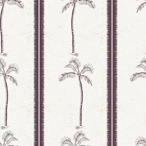 Palm trees and beachy, boho stripes plum purple - large scale