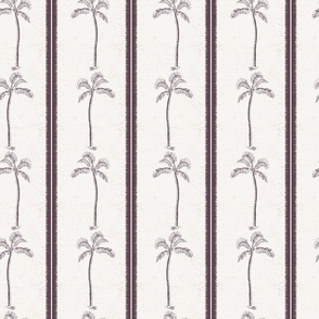 Palm trees and beachy, boho stripes plum purple - medium scale