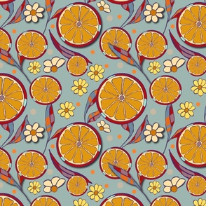 Herbs and Oranges Blue Background