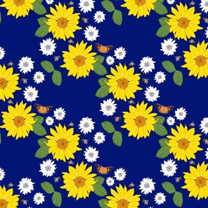 Sunflower Friendship (lattice) - midnight blue, medium