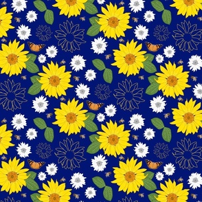 Sunflower Friendship (all over) - midnight blue, medium