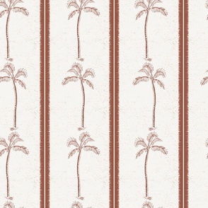 Palm trees and beachy, boho stripes warm red rust - medium scale