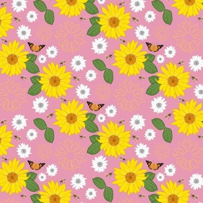 Sunflower Friendship (all over) - dusky pink, medium