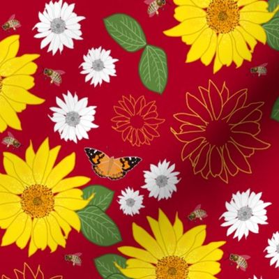 Sunflower Friendship (all over) - crimson red, medium