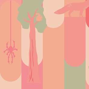 Forest Biome full of Magical Mythical Creatures in Peach Colors