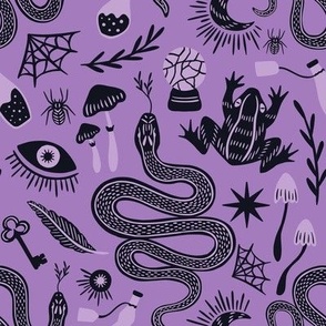 Mystical witchcraft  - witchy things in purple and black