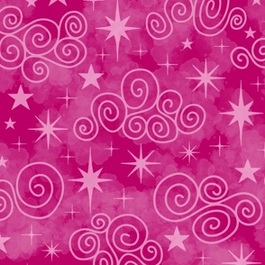 L - Pink Stars & Clouds -  Bright Magenta Twinkle Sky