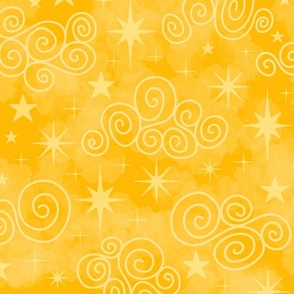 L - Yellow Stars & Clouds - Bright Lemon Sunshine Twinkle Sky
