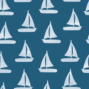 Painterly  sailboats - navy blue